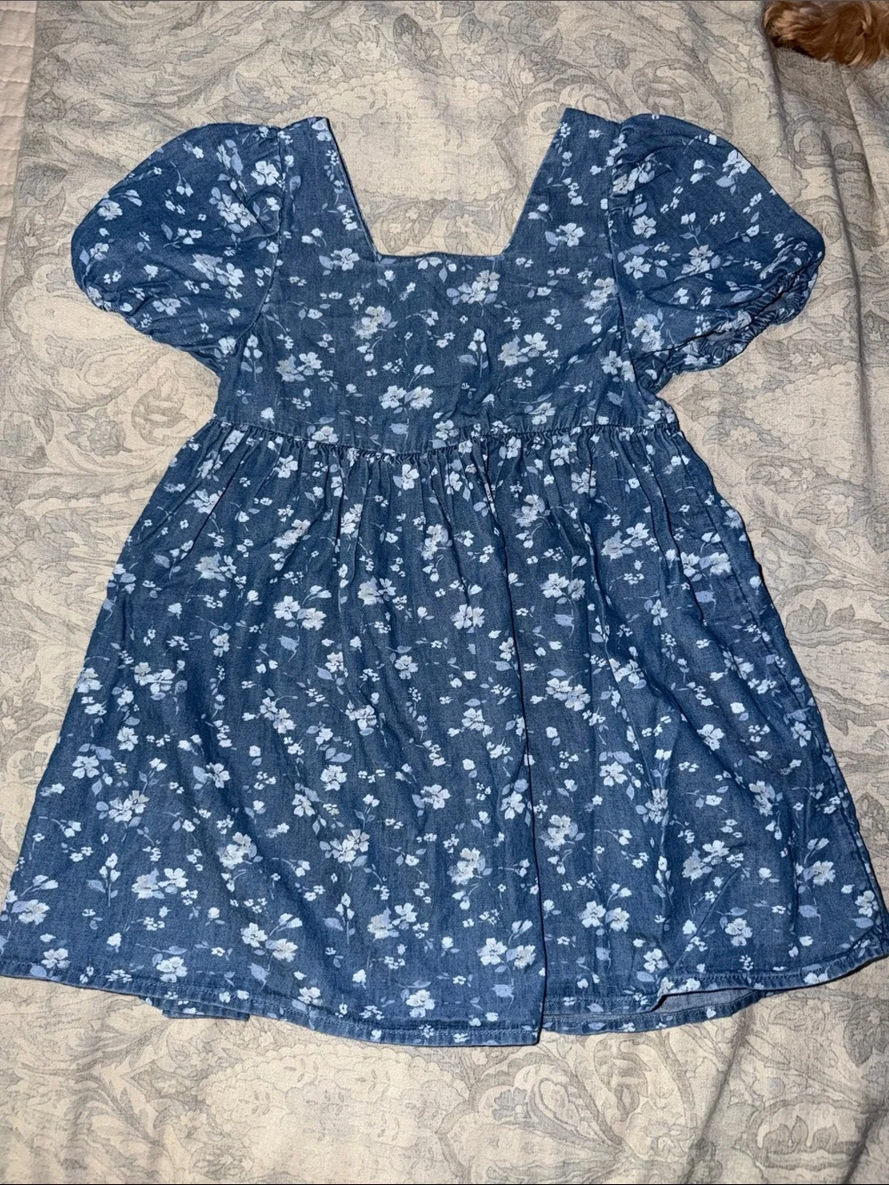 GAP Blue Floral Square-Neck Dress with Puff Sleeves